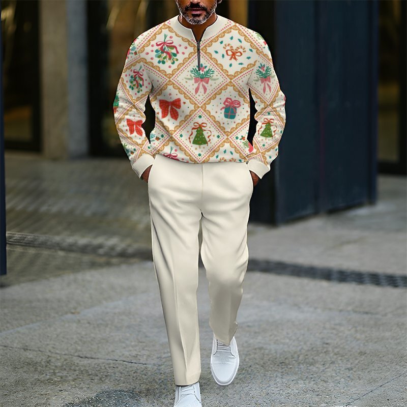 Men's Zip-Up Pullover Christmas Sportswear Set – New Arrival