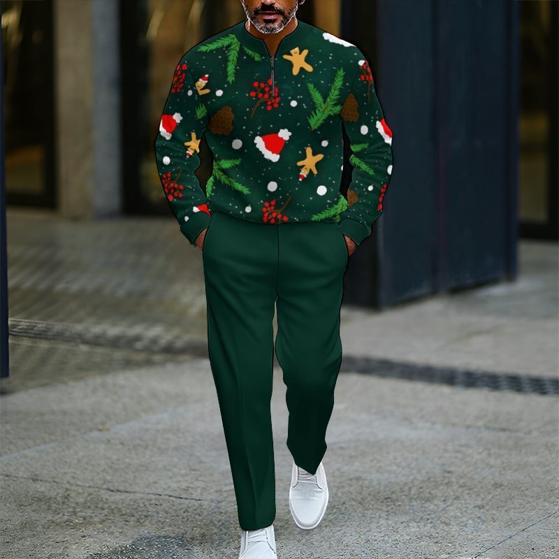 Men's Zip-Up Pullover Christmas Sportswear Set – New Arrival