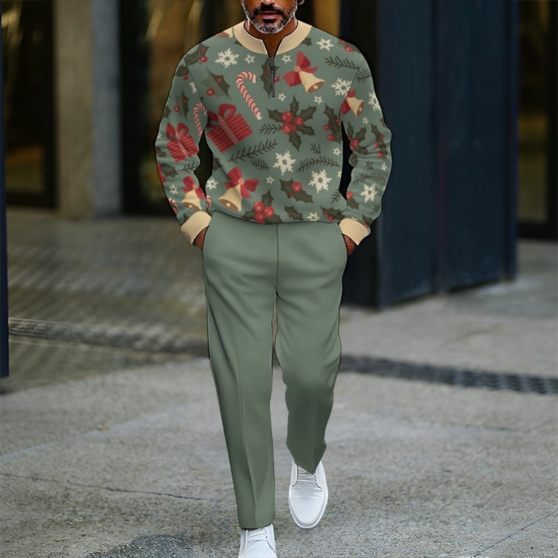 Men's Zip-Up Pullover Christmas Sportswear Set – New Arrival