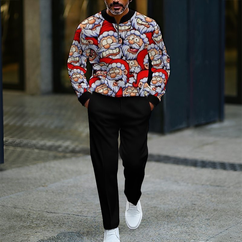 Men's Zip-Up Pullover Christmas Sportswear Set – New Arrival