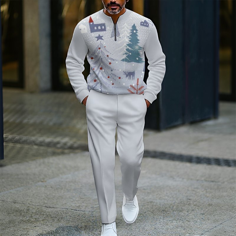 Men's Zip-Up Pullover Christmas Sportswear Set – New Arrival