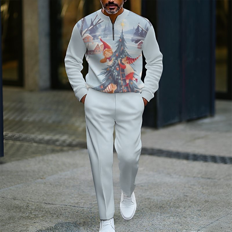 Men's Zip-Up Pullover Christmas Sportswear Set – New Arrival