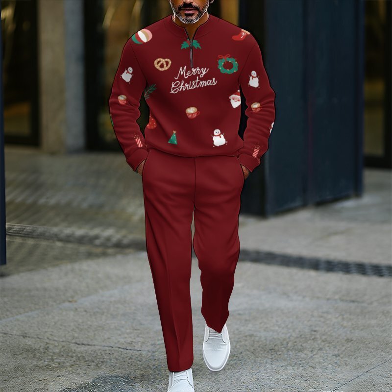 Men's Zip-Up Pullover Christmas Sportswear Set – New Arrival