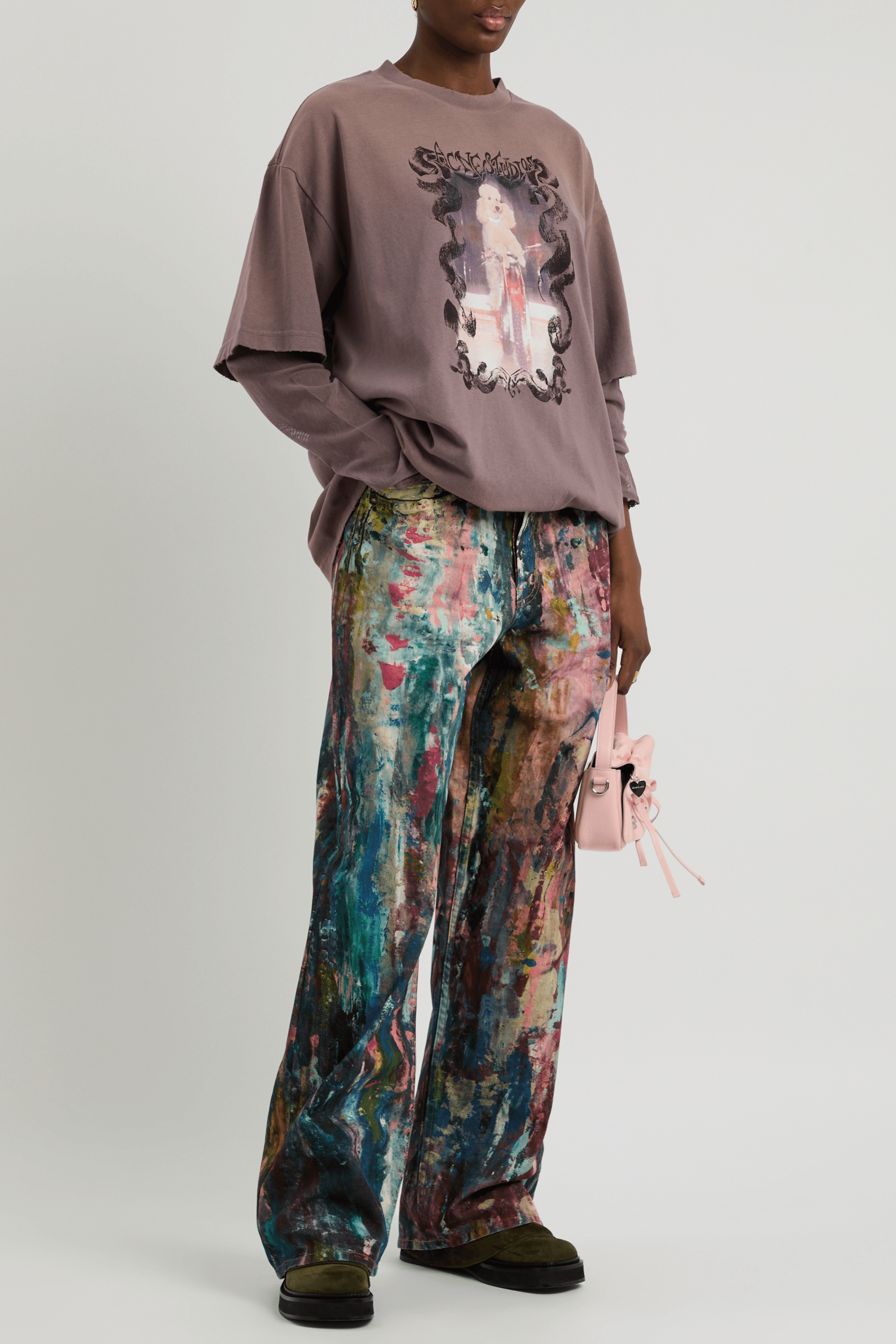Unisex Colorblock Denim - Oil Painting Effect Relaxed Fit Pants