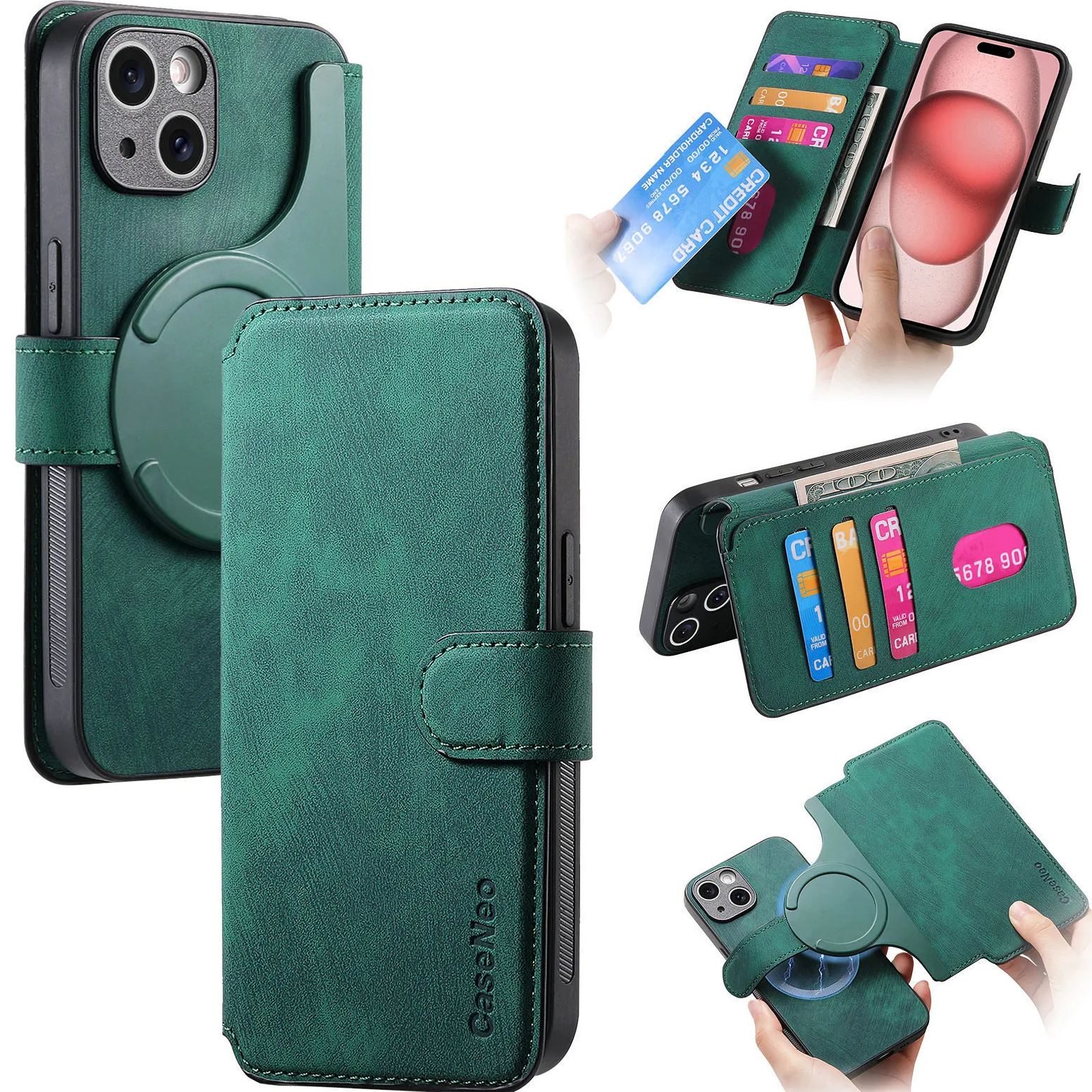🔥6 Colors Magnetic Flip Leather Phone Case, Card Holder & Anti-Drop Protective Cover for iPhone