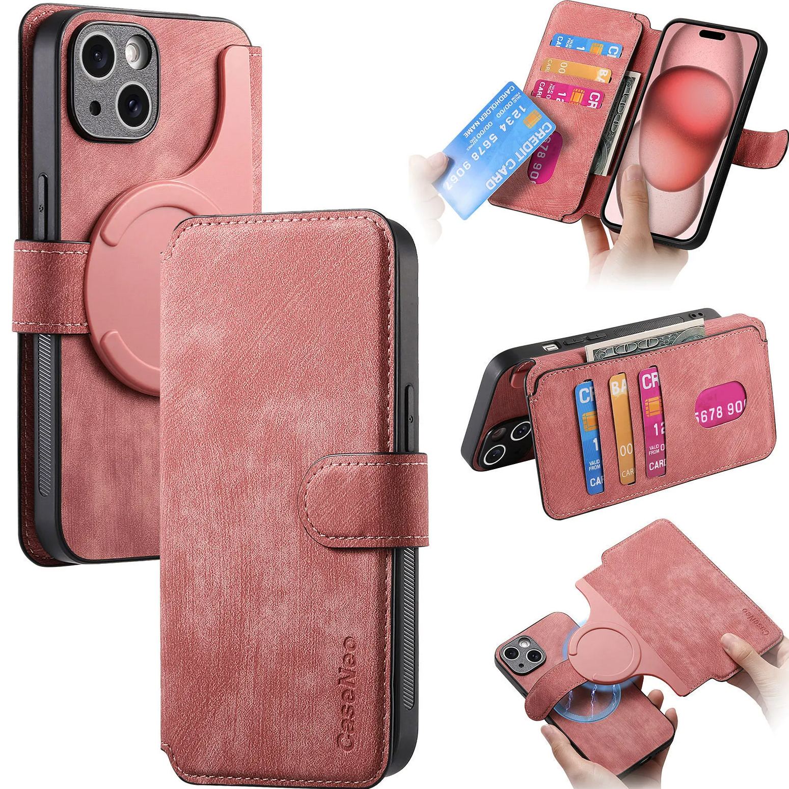 🔥6 Colors Magnetic Flip Leather Phone Case, Card Holder & Anti-Drop Protective Cover for iPhone