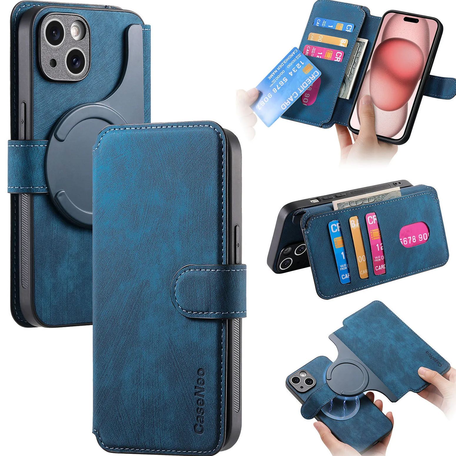 🔥6 Colors Magnetic Flip Leather Phone Case, Card Holder & Anti-Drop Protective Cover for iPhone