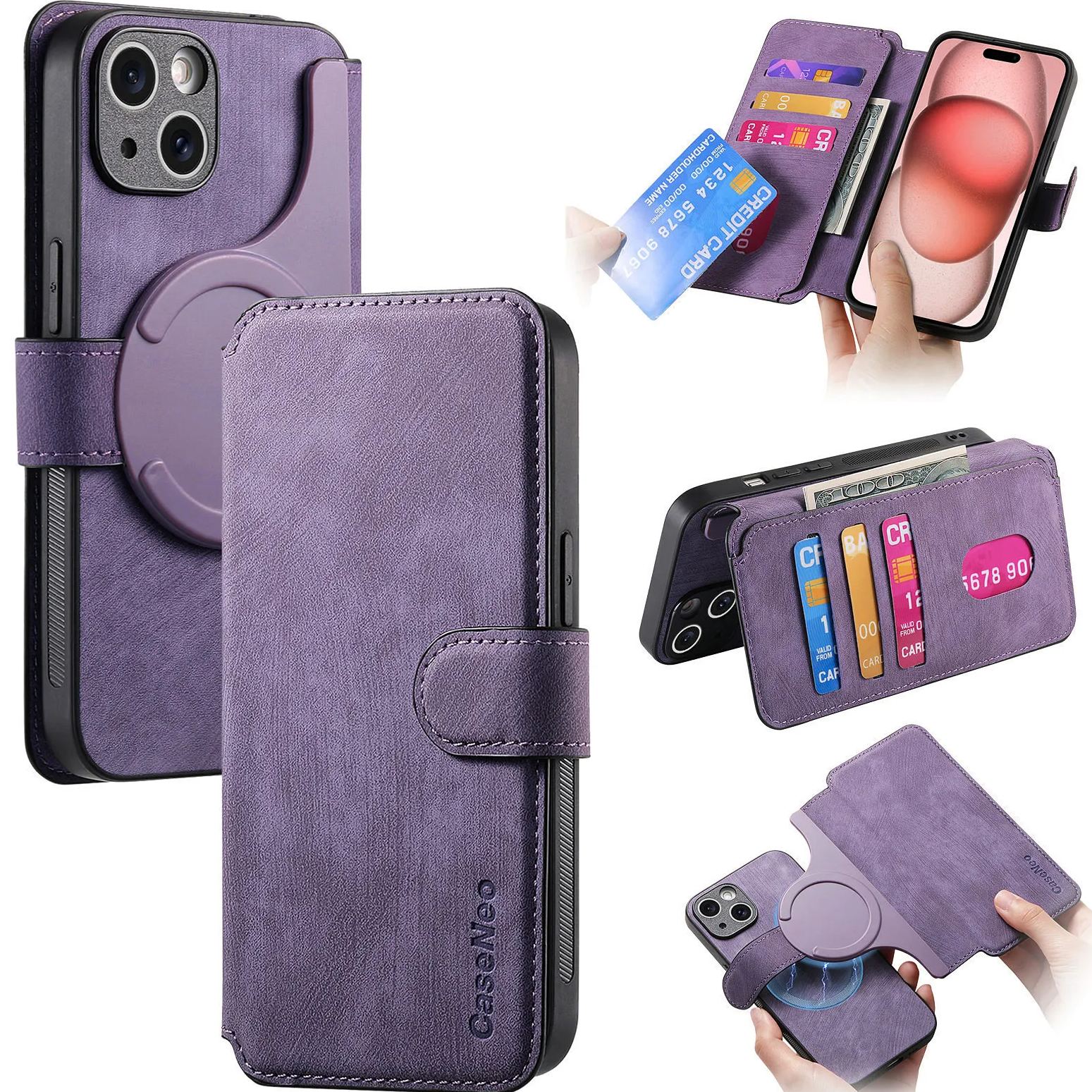 🔥6 Colors Magnetic Flip Leather Phone Case, Card Holder & Anti-Drop Protective Cover for iPhone