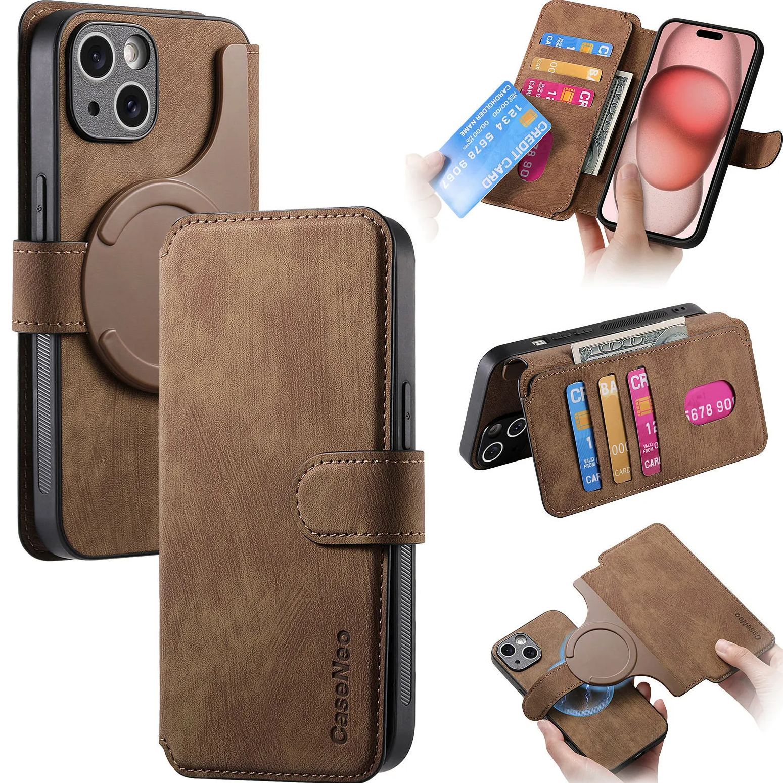 🔥6 Colors Magnetic Flip Leather Phone Case, Card Holder & Anti-Drop Protective Cover for iPhone
