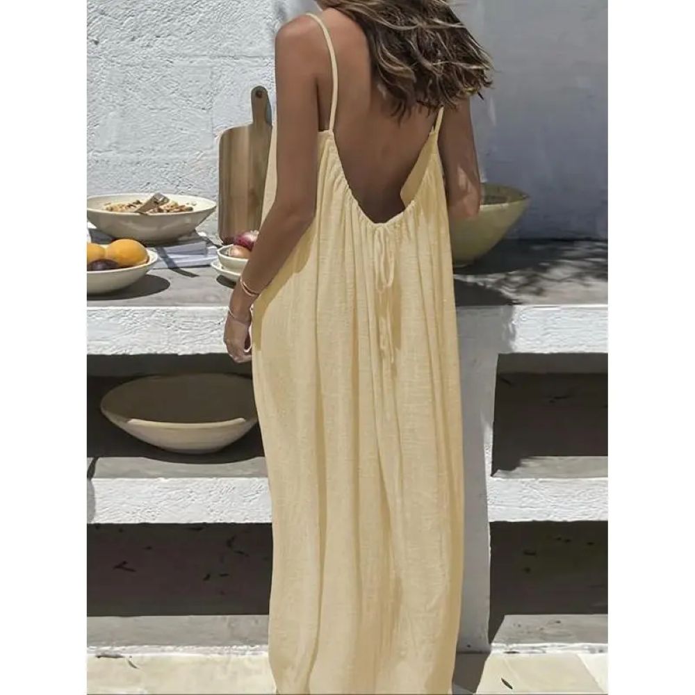 Women's Solid Color Cami Lounge Dress, Elegant Sleeveless Long Dress for Summer, Ladies Sleepwear for Indoor Wear