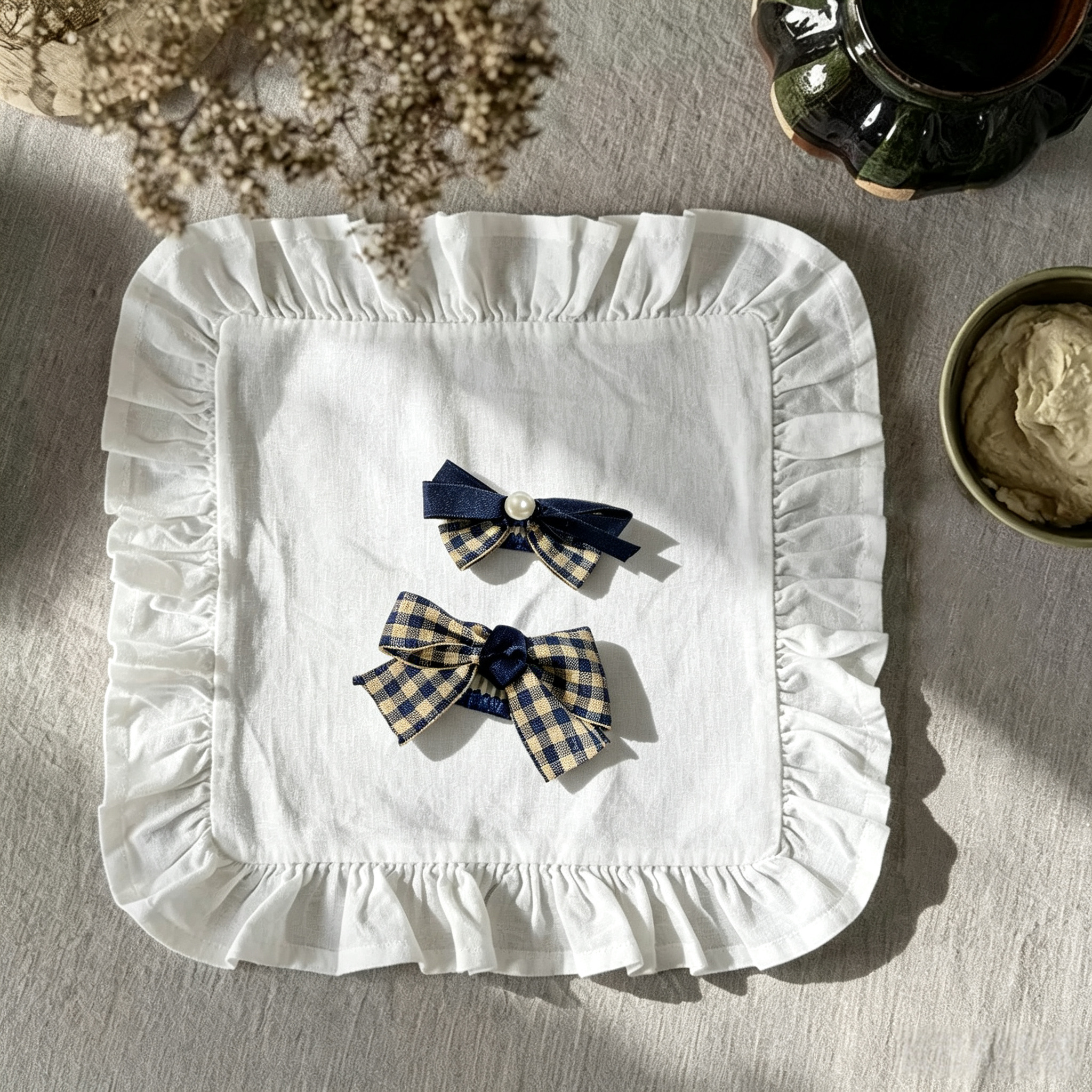 Blue Gingham Plaid Bow Pet Hair Clips
