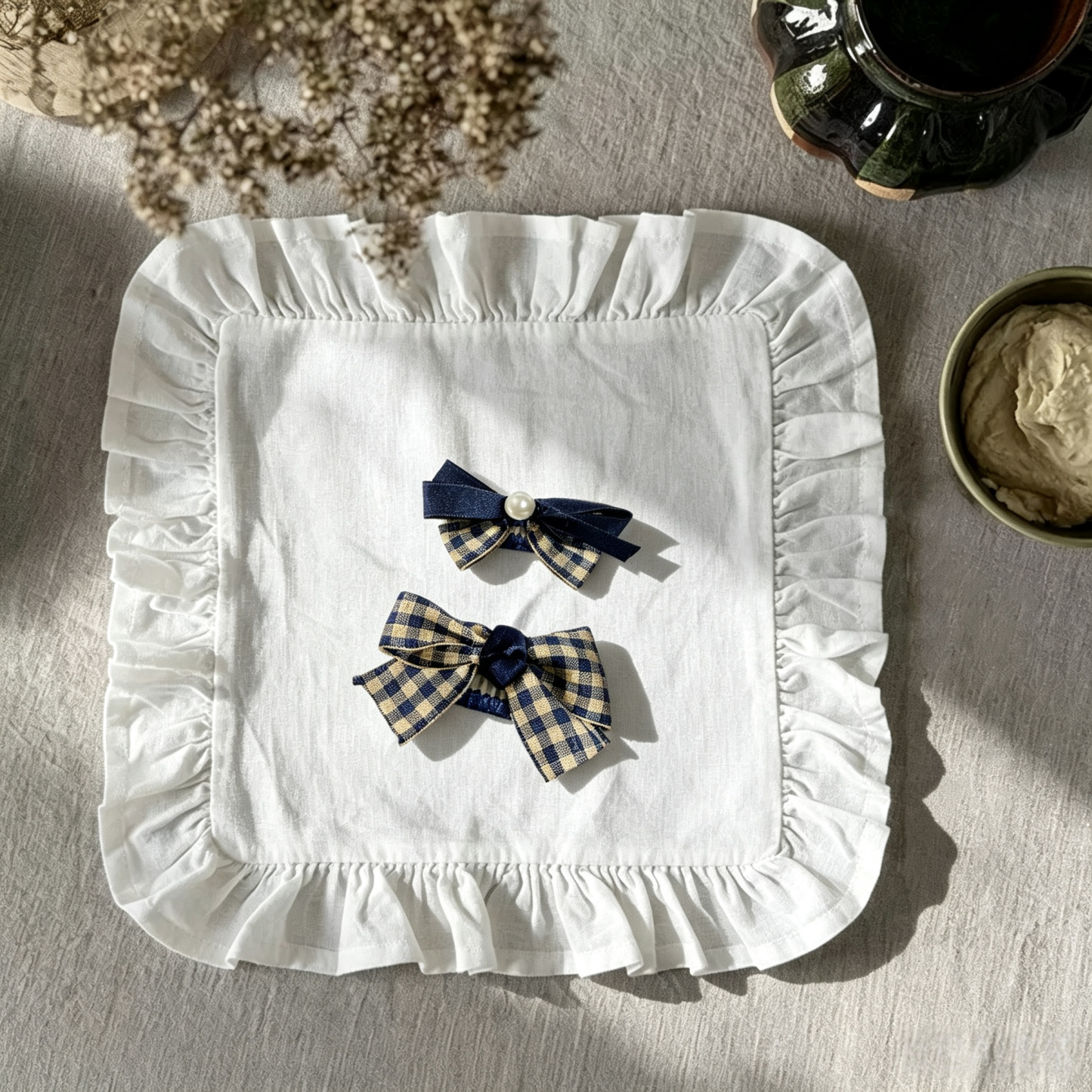 Blue Gingham Plaid Bow Pet Hair Clips