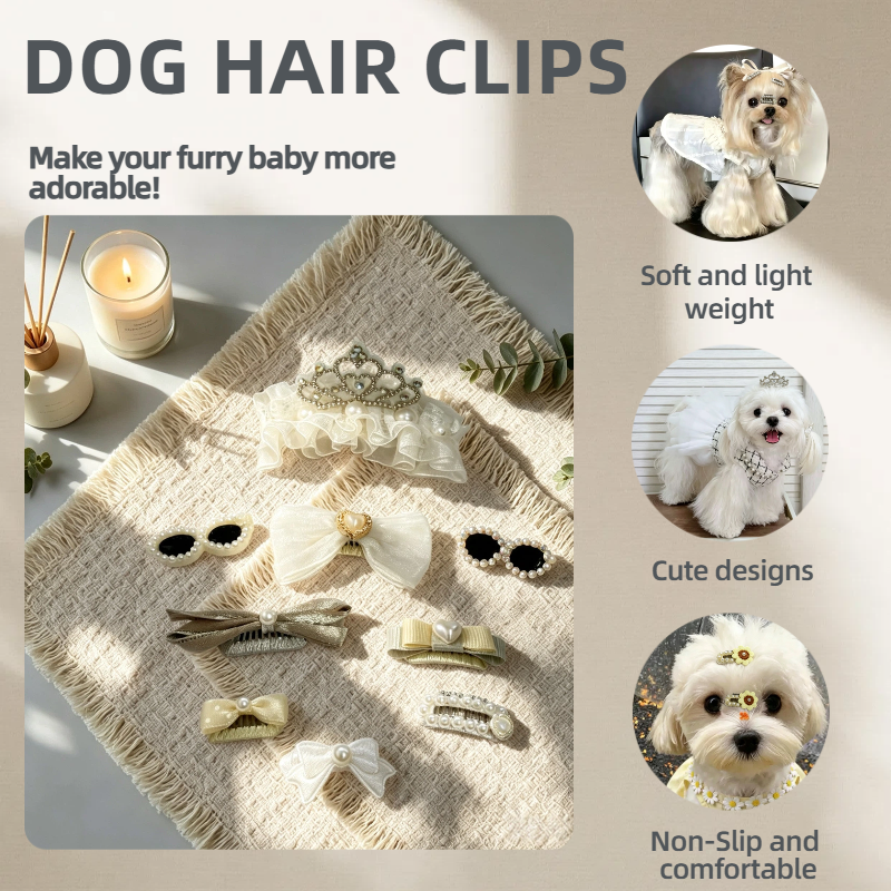 Cream Beige Handmade Pet Hair Clips