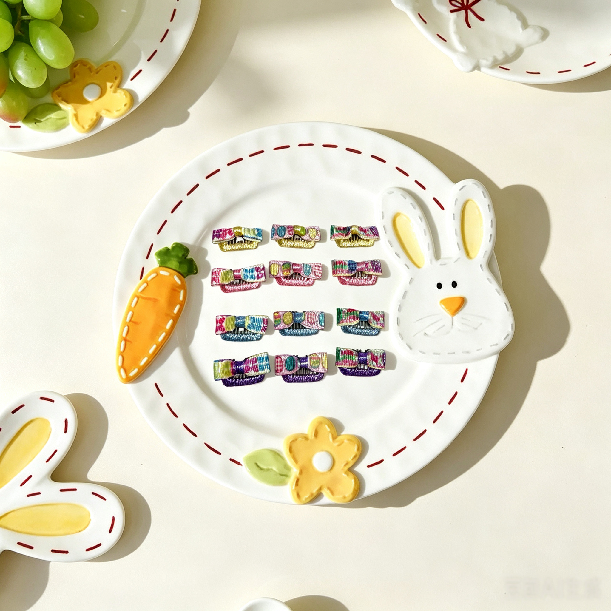 4pcs Colorful Rainbow Plaid Easter Mini Pet Hair Clips