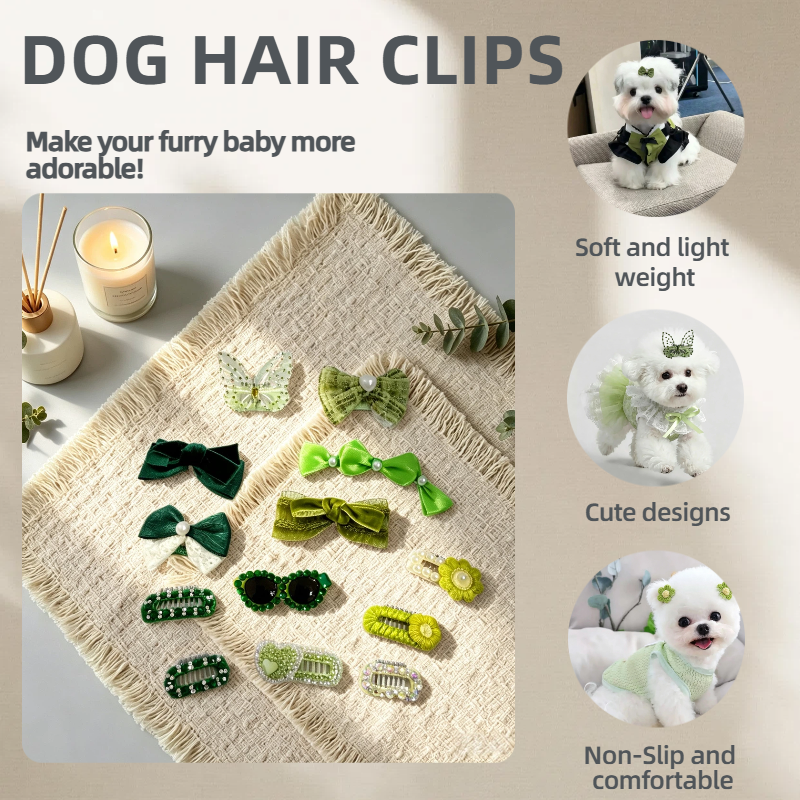 Fresh Green Handmade Pet Hair Clips