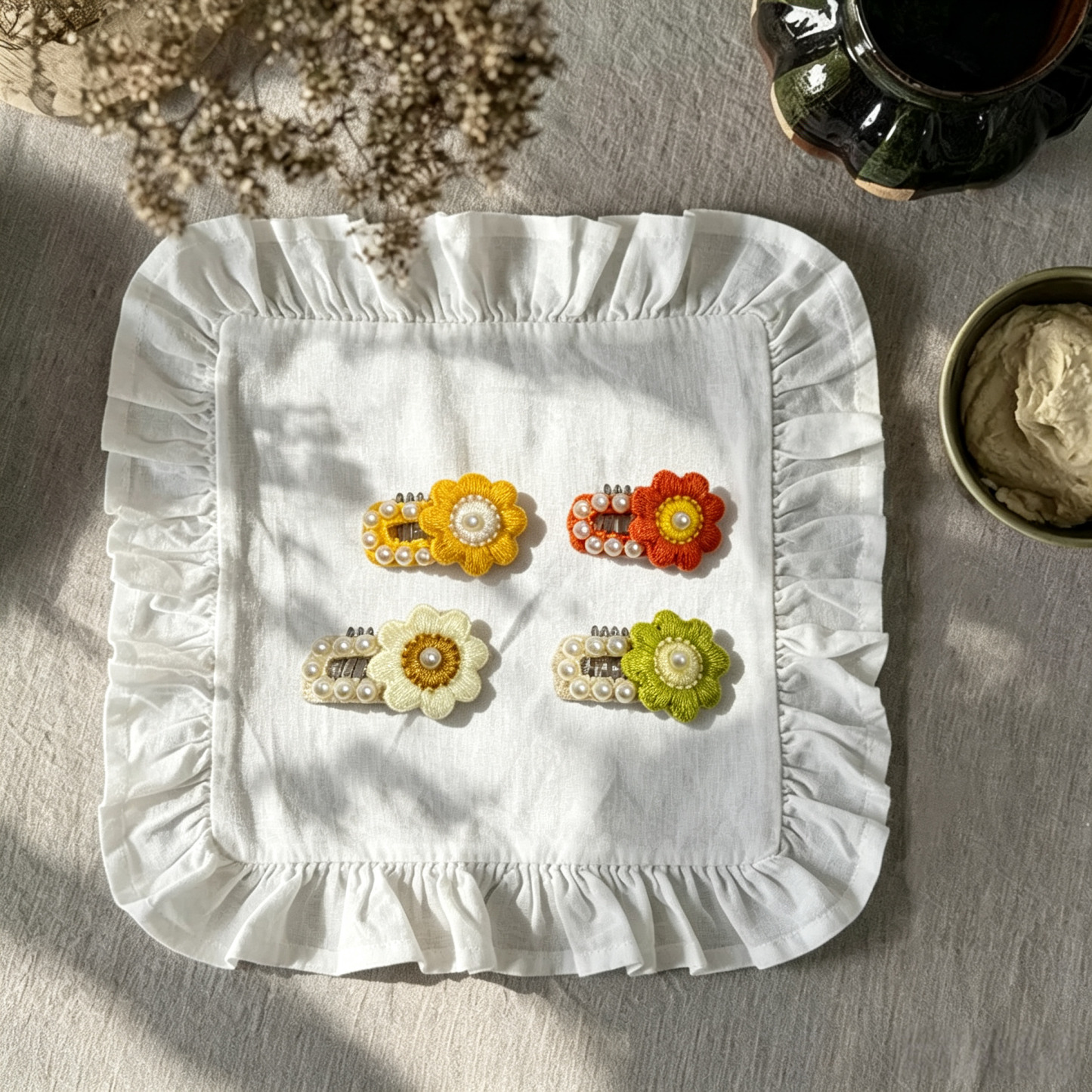 Handmade Crochet Sunflower Pet Hair Clips