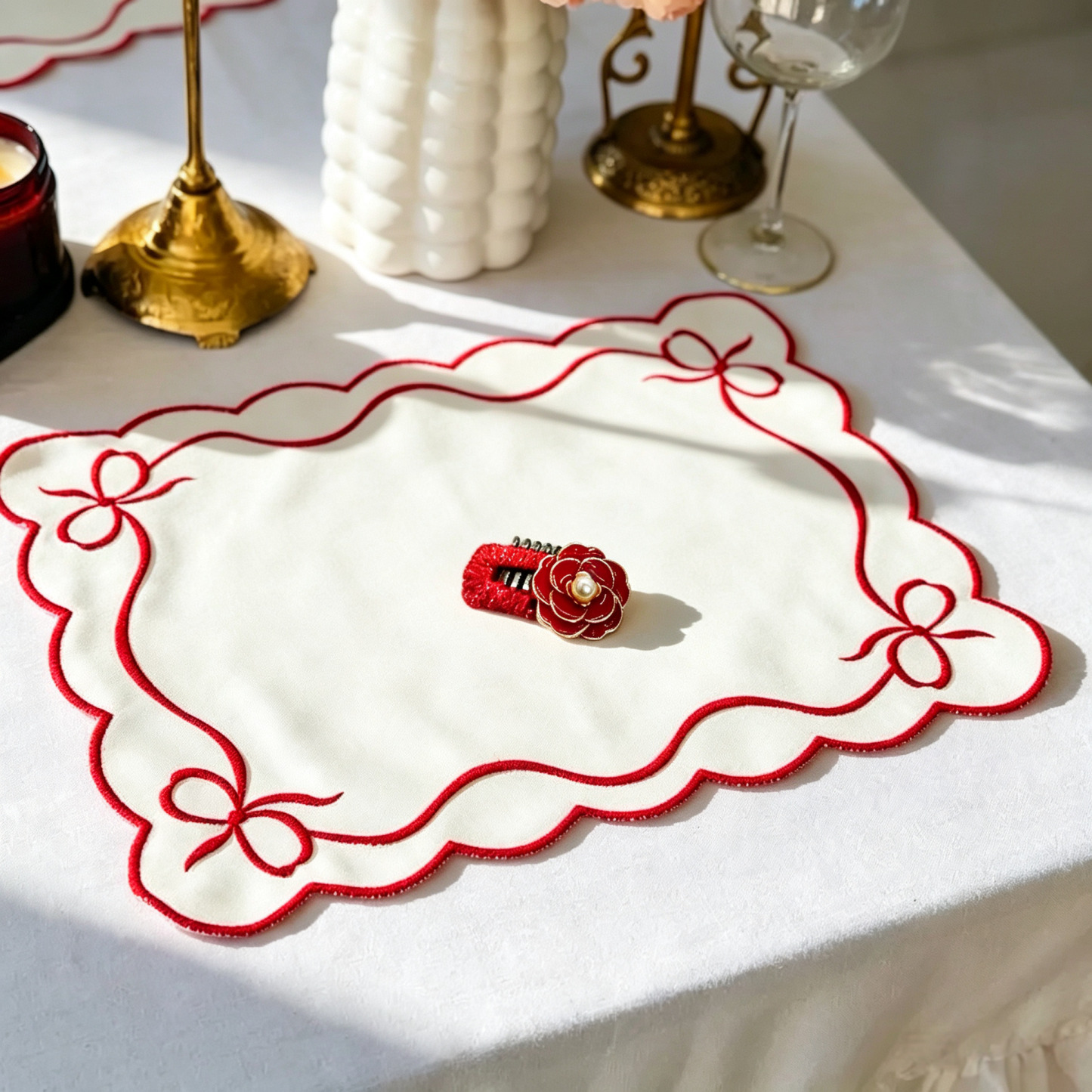 Elegant Red Camellia Handmade Pet Hair Clips