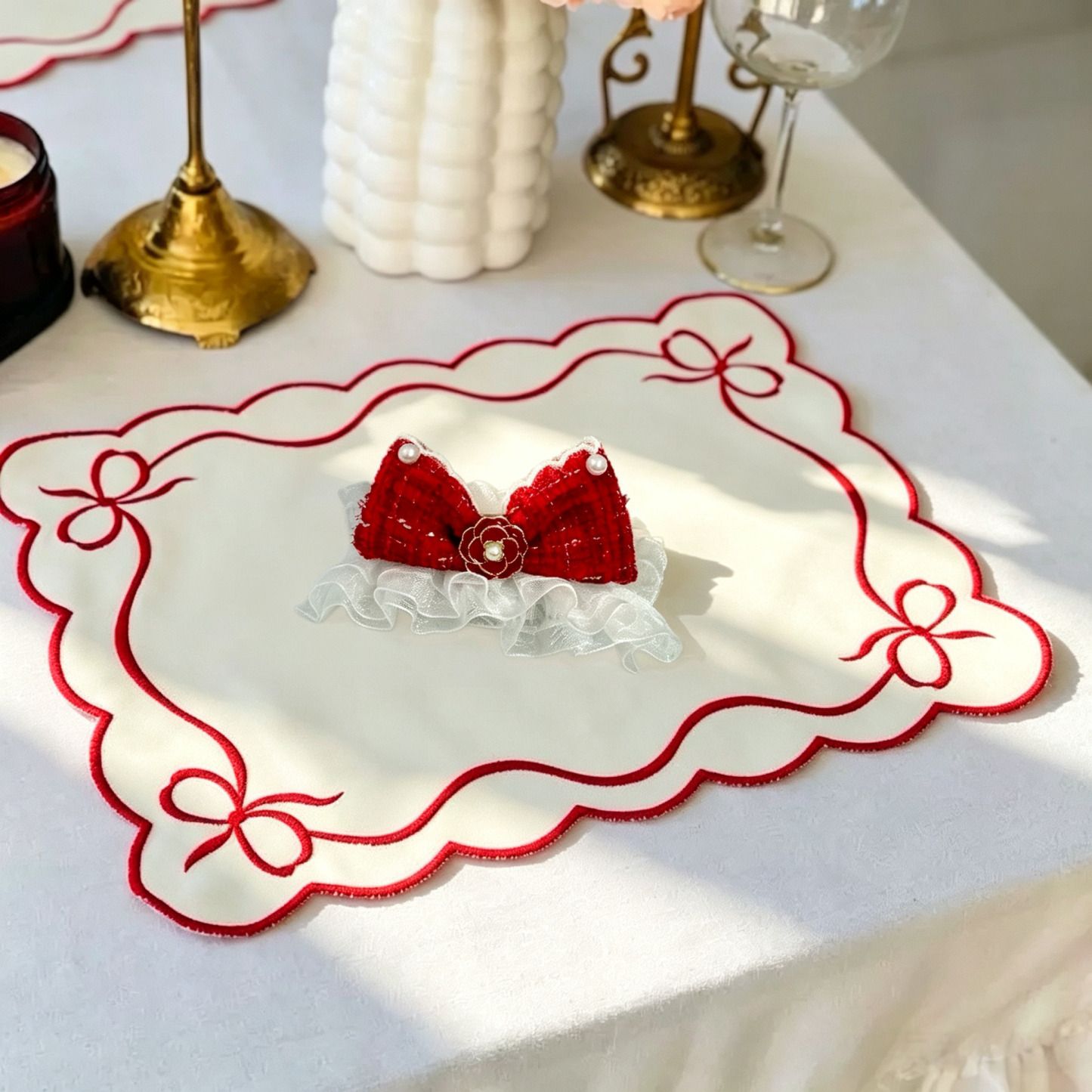 Double Layer Lace Elegant Bow Handmade Pet Hair Clips
