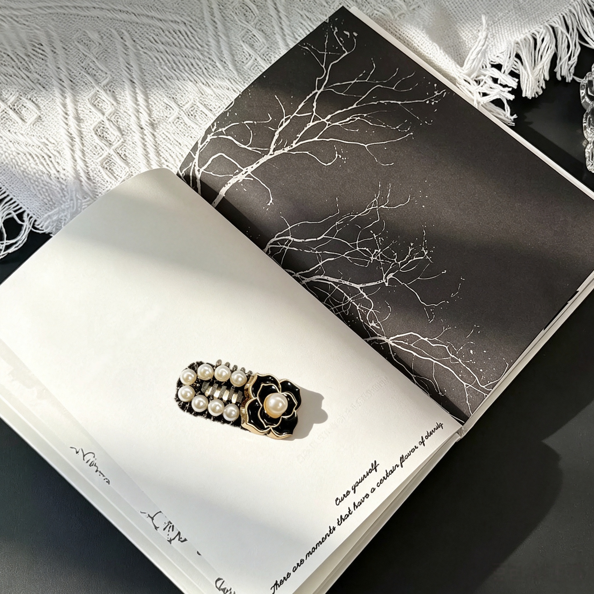 Pearl Camellia Classic Black Pet Hair Clips