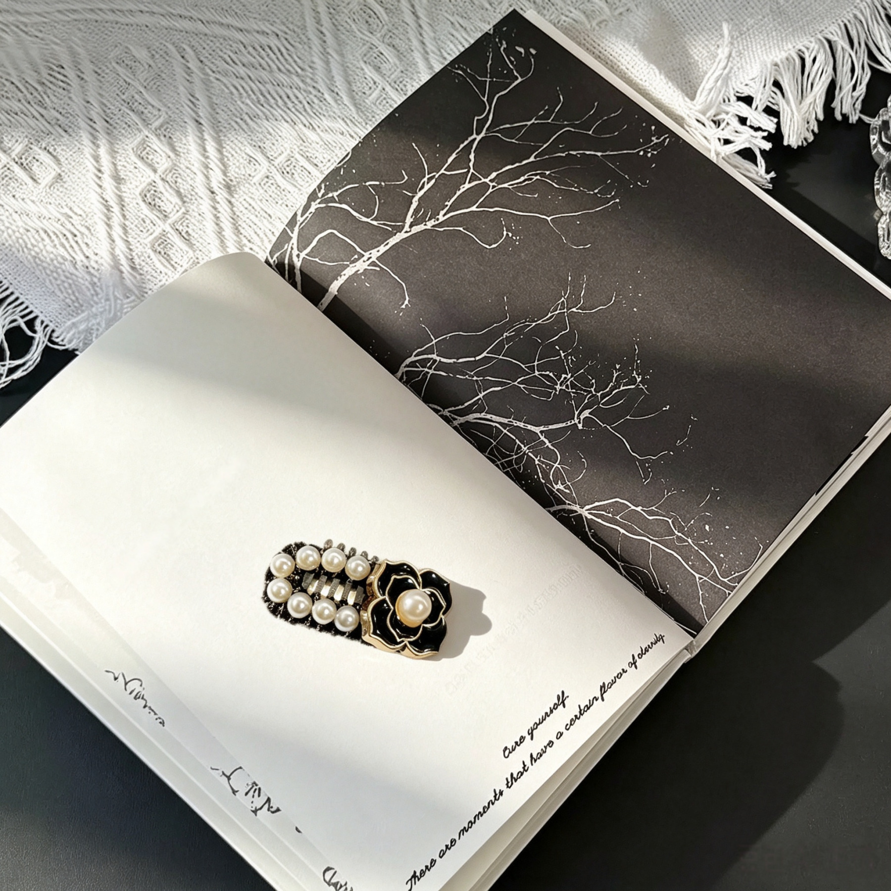 Pearl Camellia Classic Black Pet Hair Clips