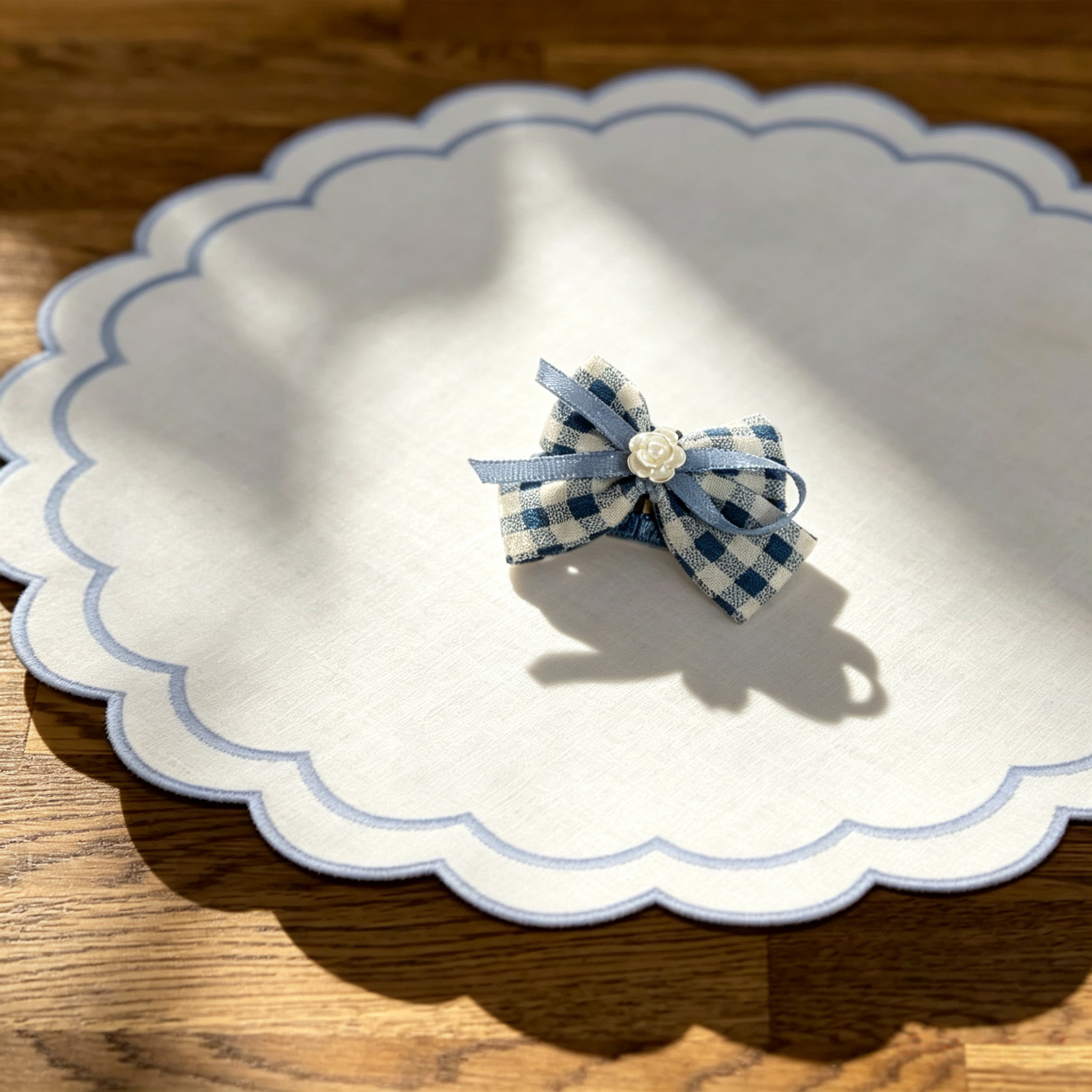 Blue Plaid Bow Camellia Handmade Pet Hair Clips