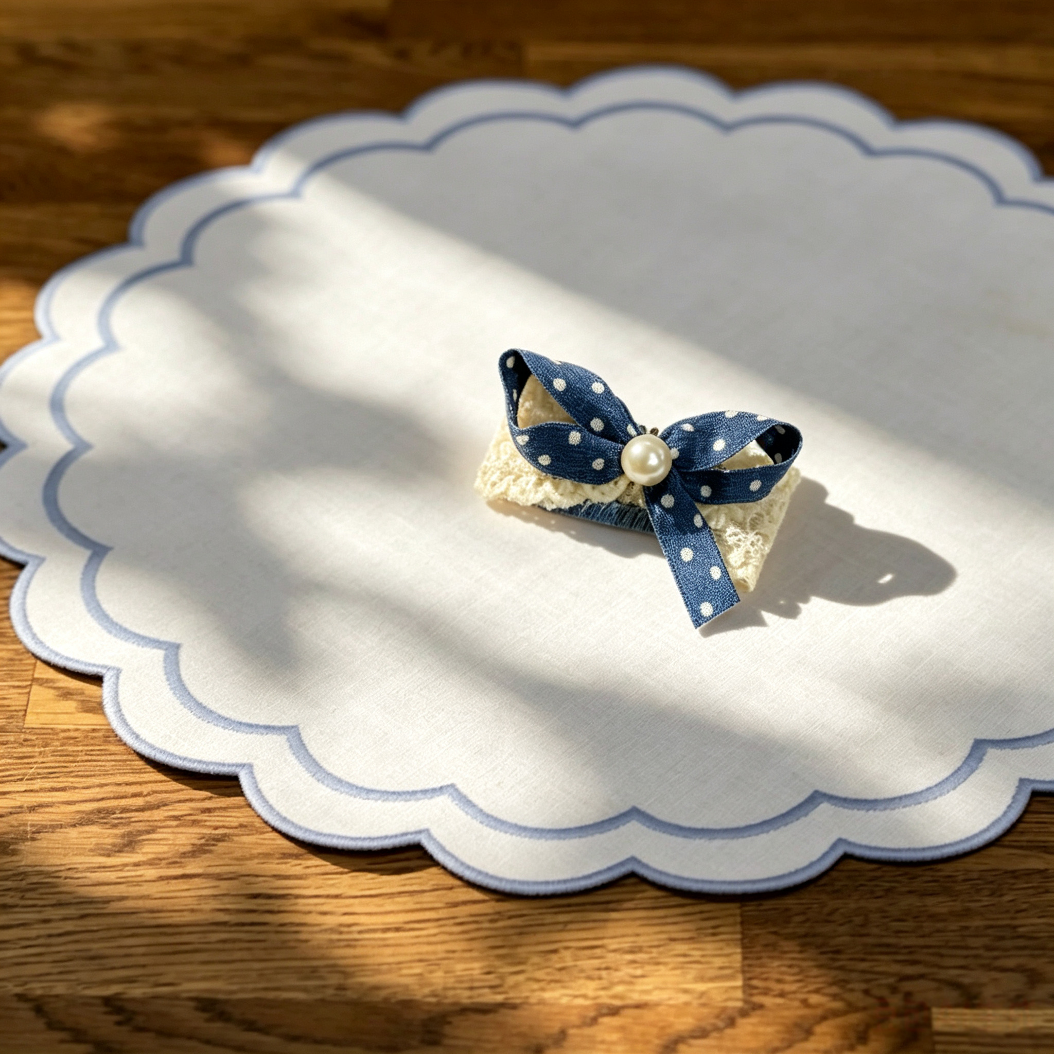 Blue Dot Bow Lace Bottom Handmade Pet Hair Clips