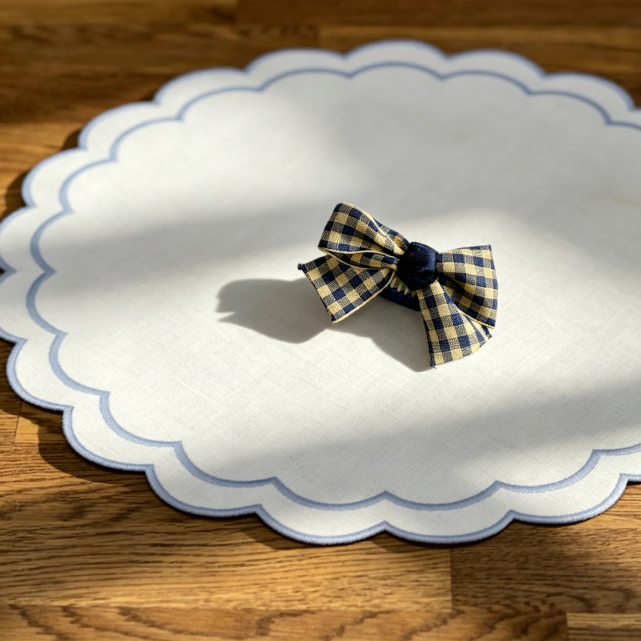 Navy Blue Plaid Handmade Pet Hair Clips