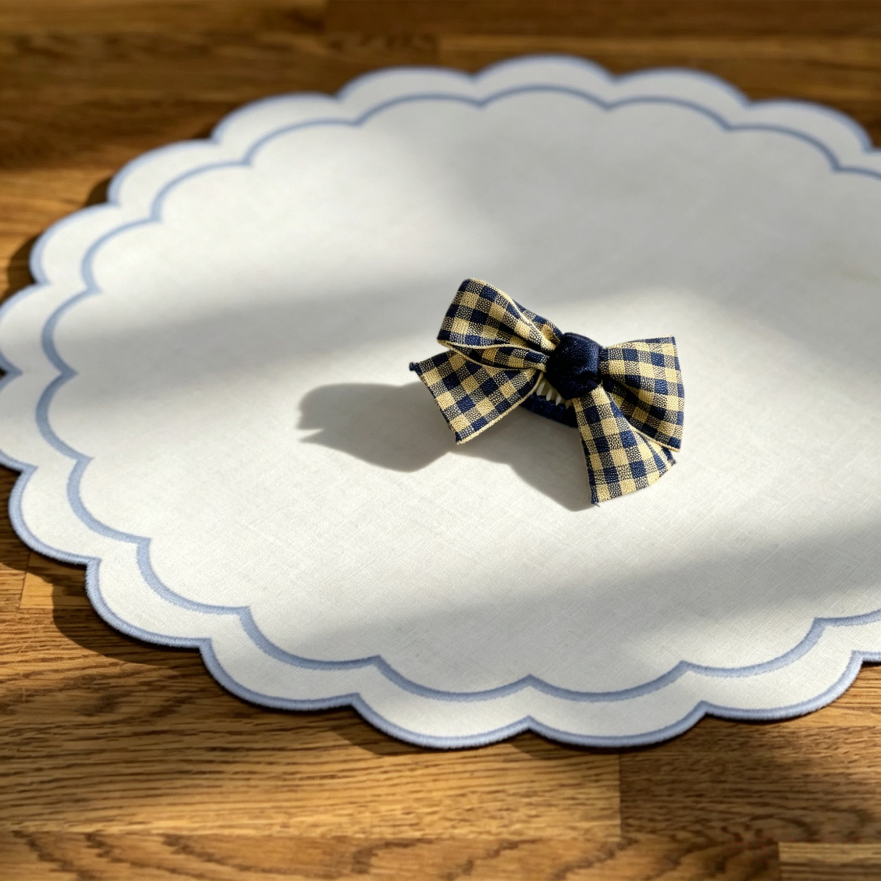 Navy Blue Plaid Handmade Pet Hair Clips