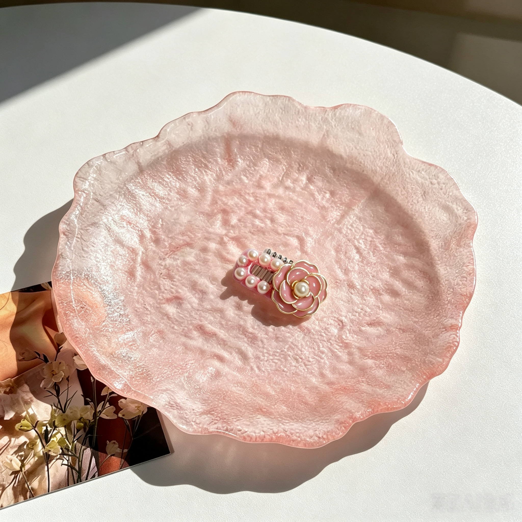 Pearl Pink Camellia Handmade Pet Hair Clips