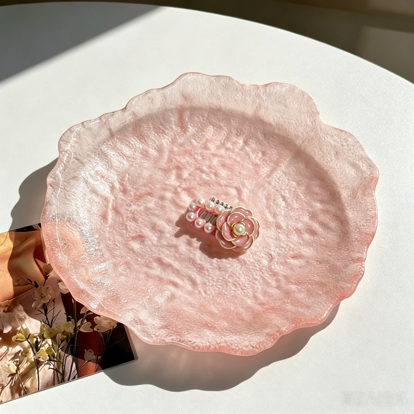 Pearl Pink Camellia Handmade Pet Hair Clips