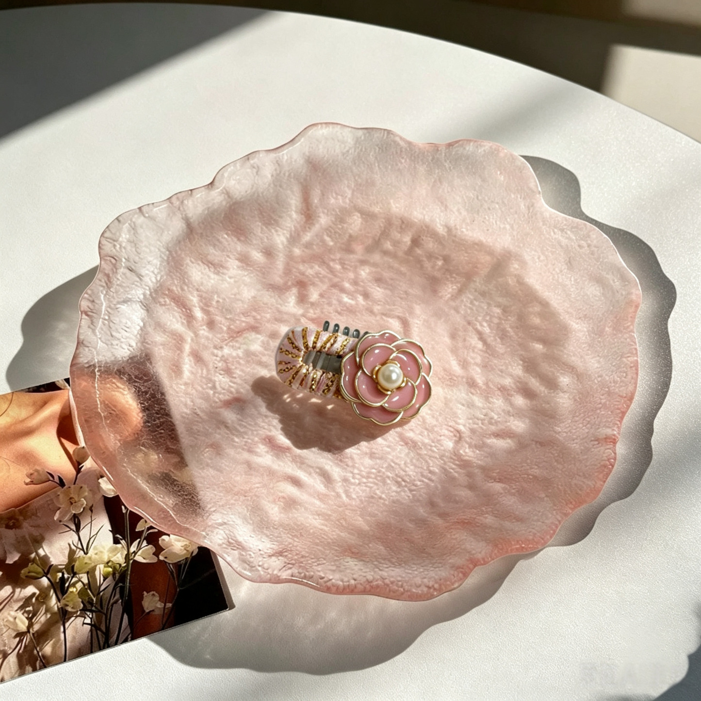 Pink Camellia Handmade Pet Hair Clips