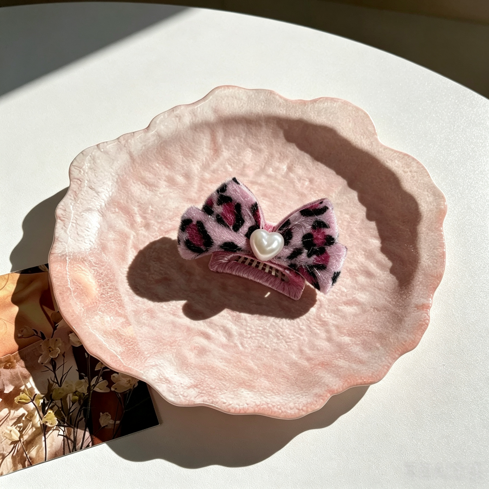 Pink Leopard Bow Handmade Pet Hair Clips