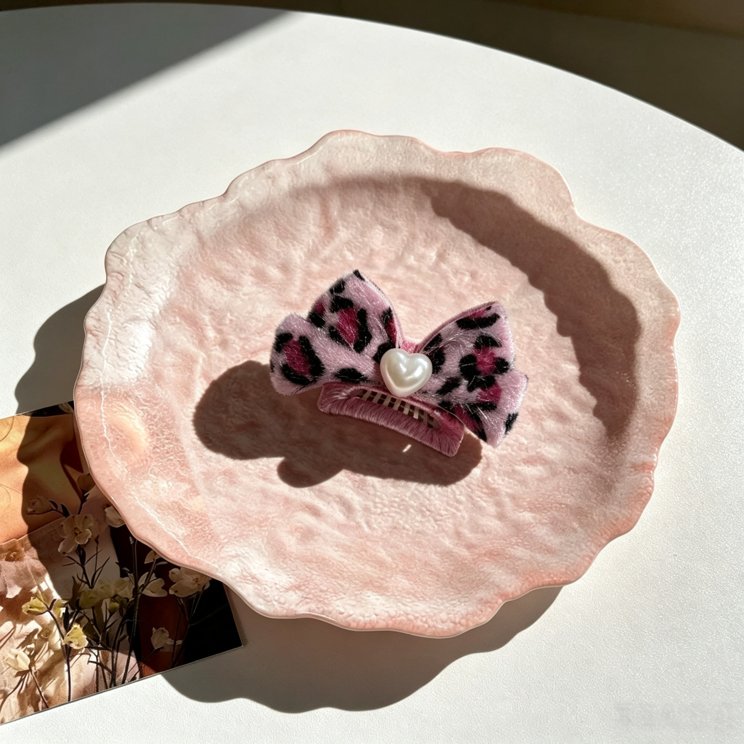Pink Leopard Bow Handmade Pet Hair Clips
