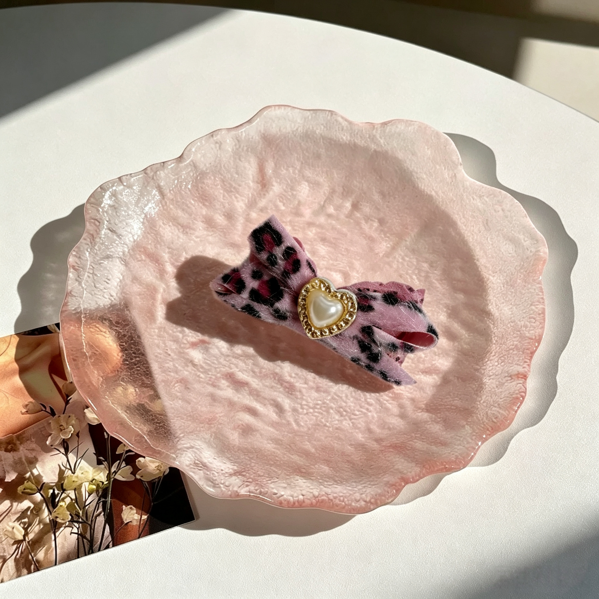 Pink Leopard Bows Handmade Pet Hair Clips