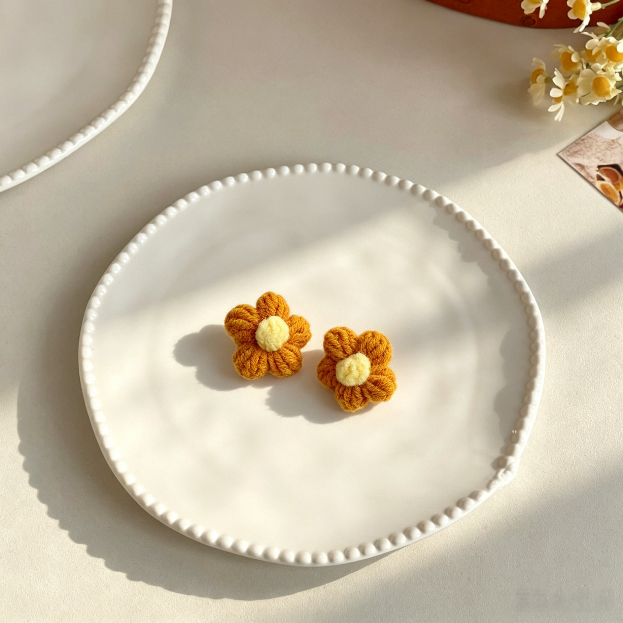 Orange Flower Hand Crochet Flower Yarn Mini Pet Hair Bands