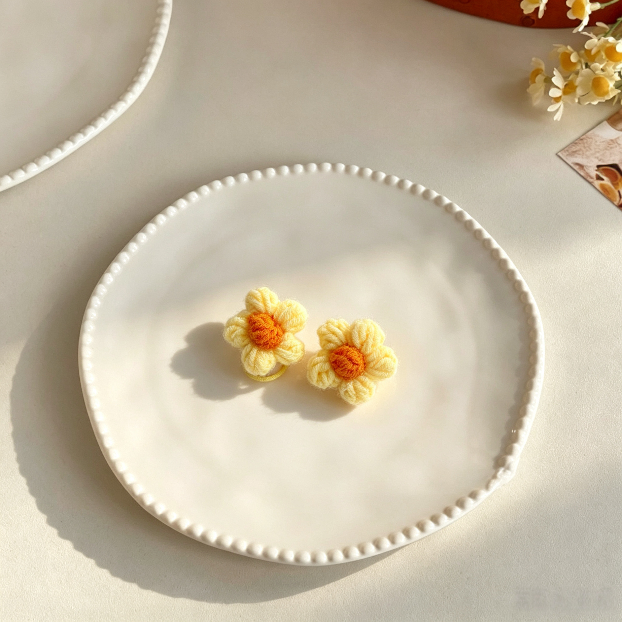 Yellow Flower Hand Crochet Flower Yarn Mini Pet Hair Bands