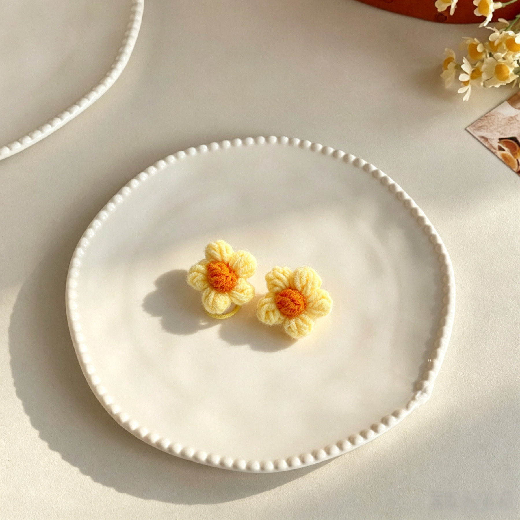 Yellow Flower Hand Crochet Flower Yarn Mini Pet Hair Bands