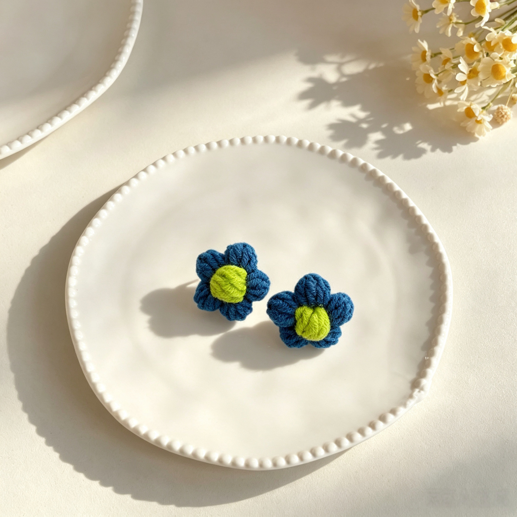 Blue Flower Hand Crochet Flower Yarn Mini Pet Hair Bands