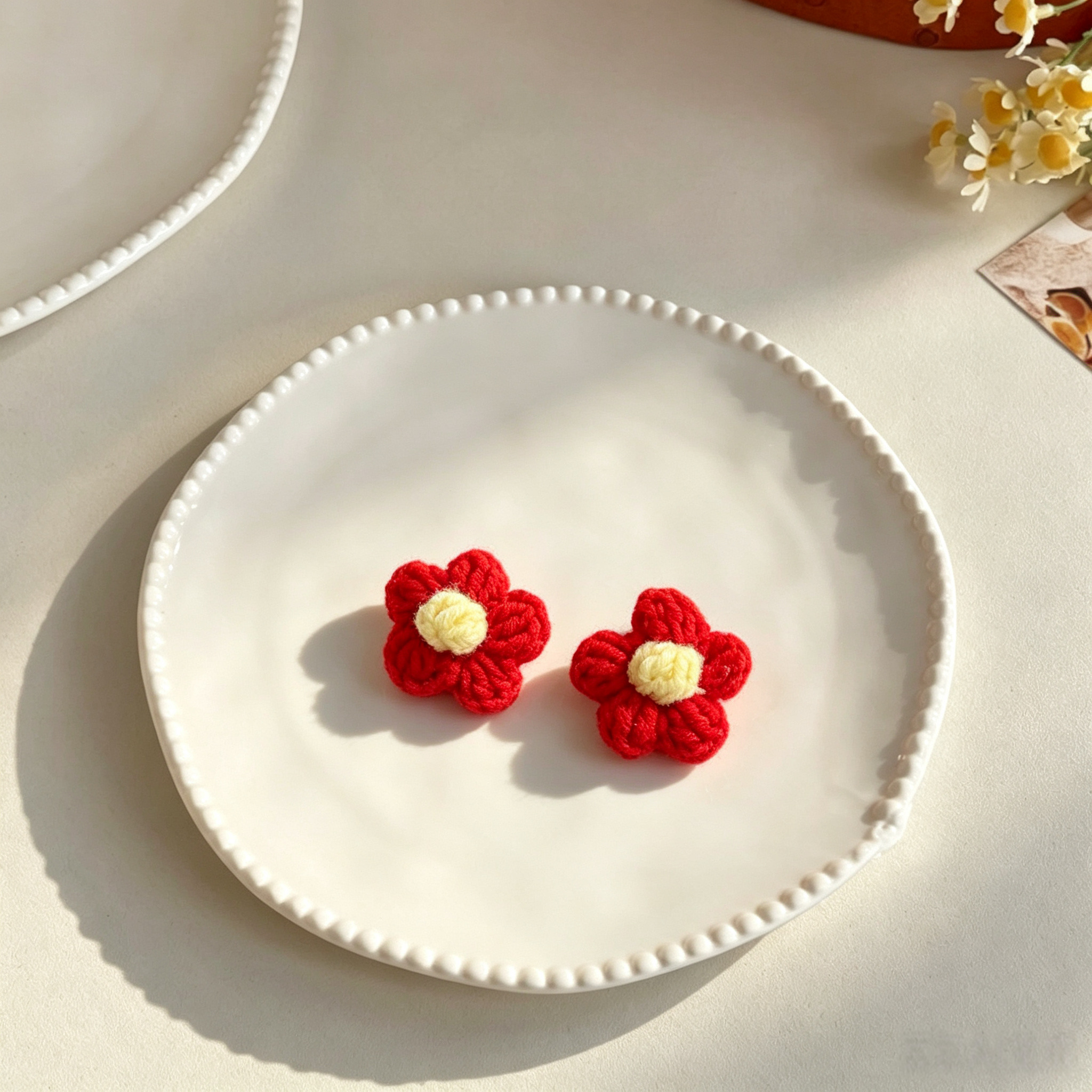 Red Flower Hand Crochet Flower Yarn Mini Pet Hair Bands