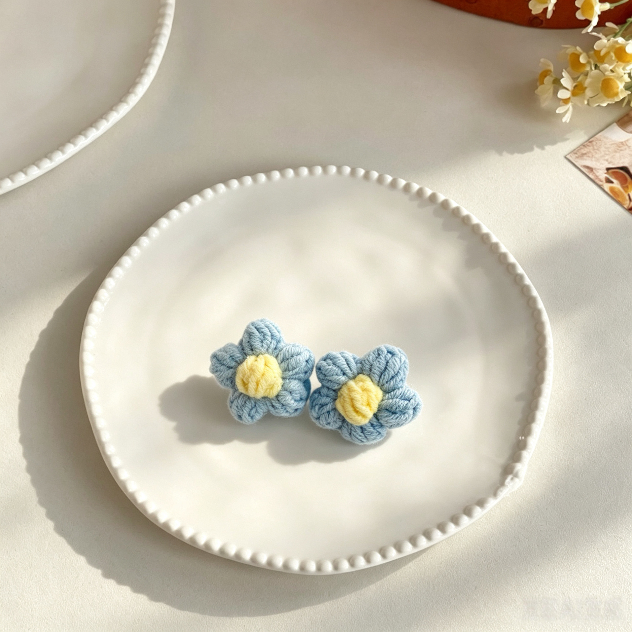 Blue Flower Hand Crochet Flower Yarn Mini Pet Hair Bands