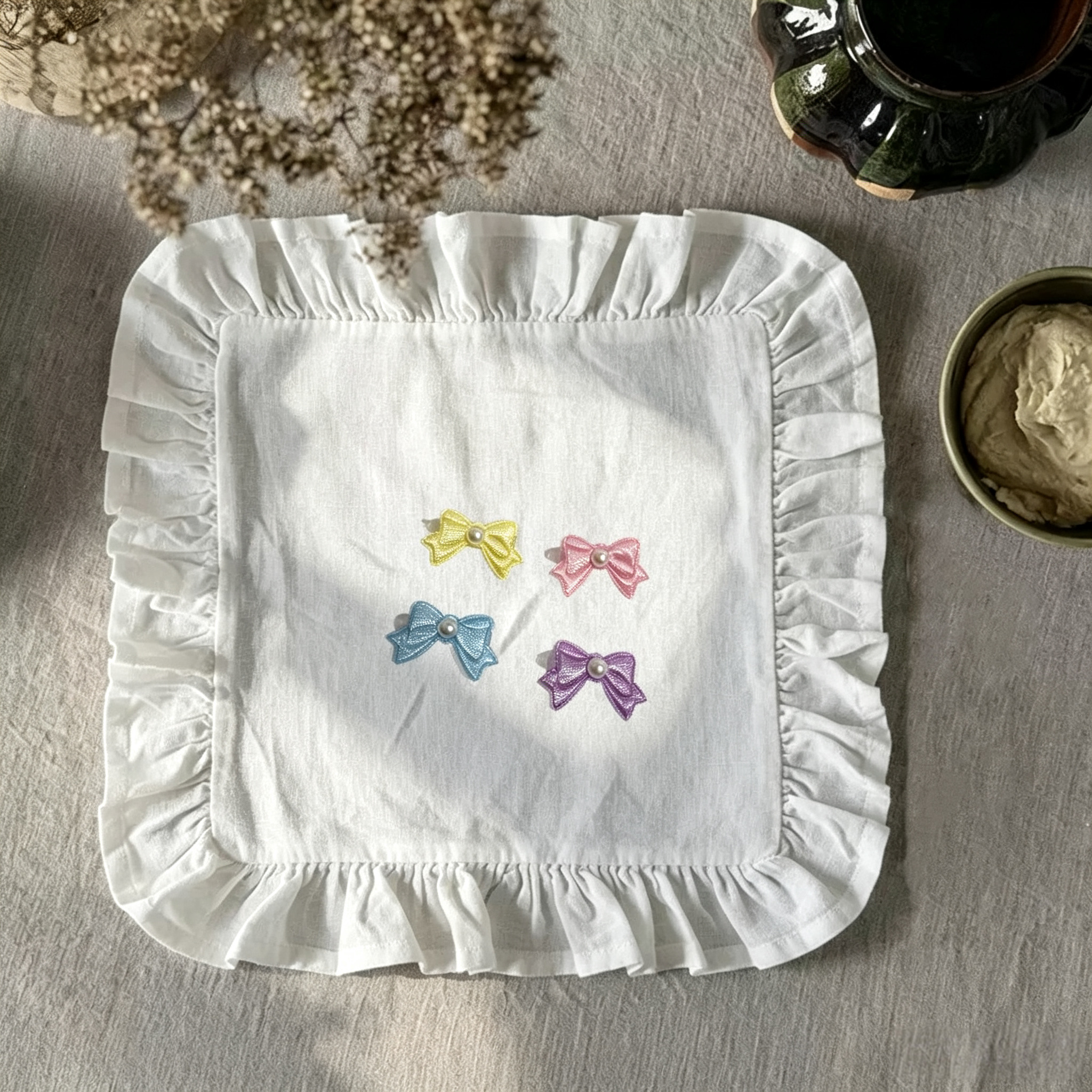 Mini Embroidery Satin Pearl Bow Pet Hair Clips