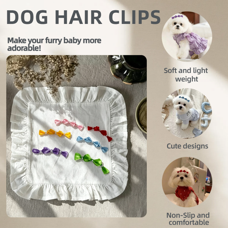 Multi-Color Mini Satin Pearl Bow Pet Hair Clips