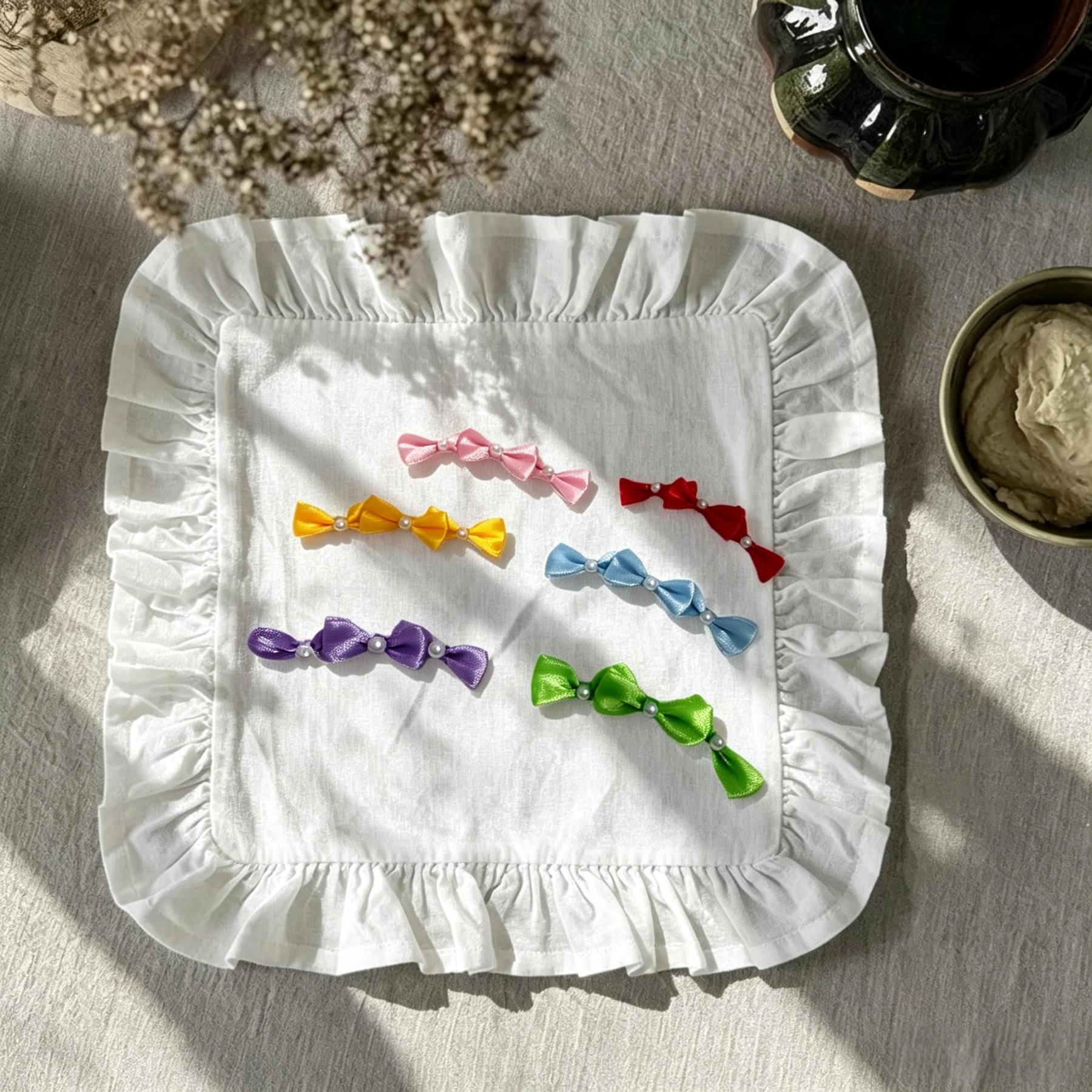 Multi-Color Mini Satin Pearl Bow Pet Hair Clips