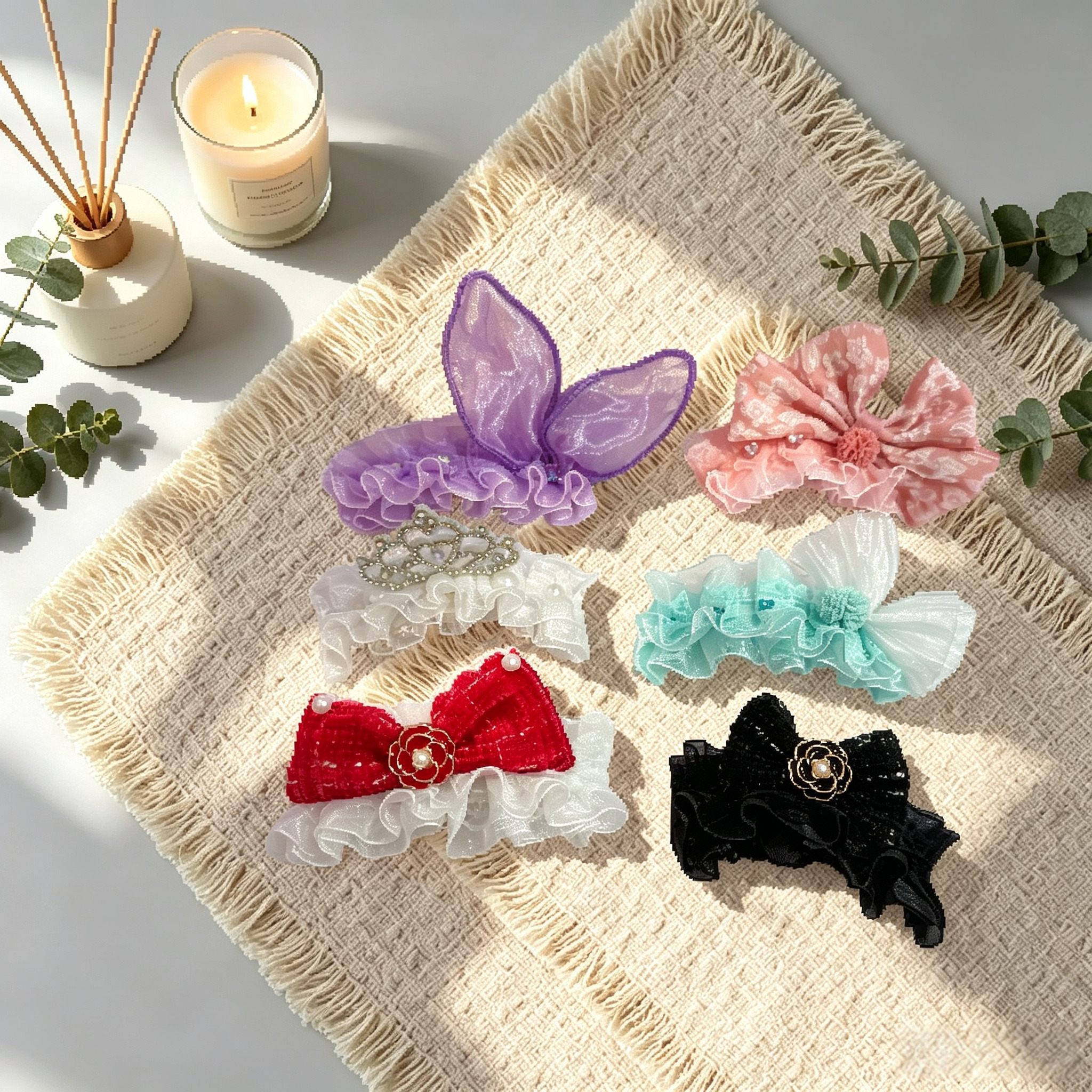 Multi-Color Ruffle Tulle Pet Hair Clips