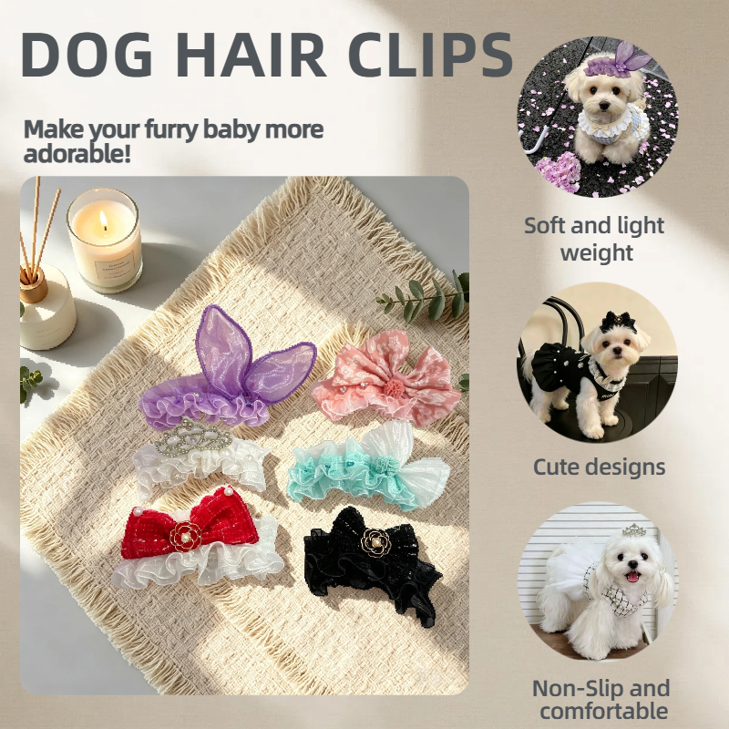 Multi-Color Ruffle Tulle Pet Hair Clips