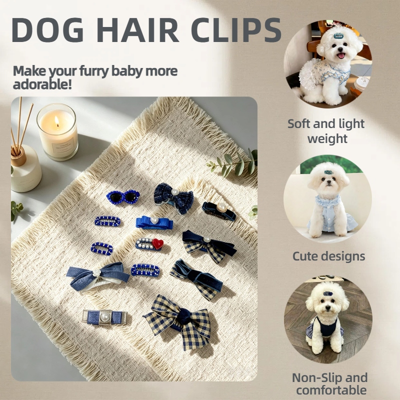 Navy Blue Handmade Pet Hair Clips