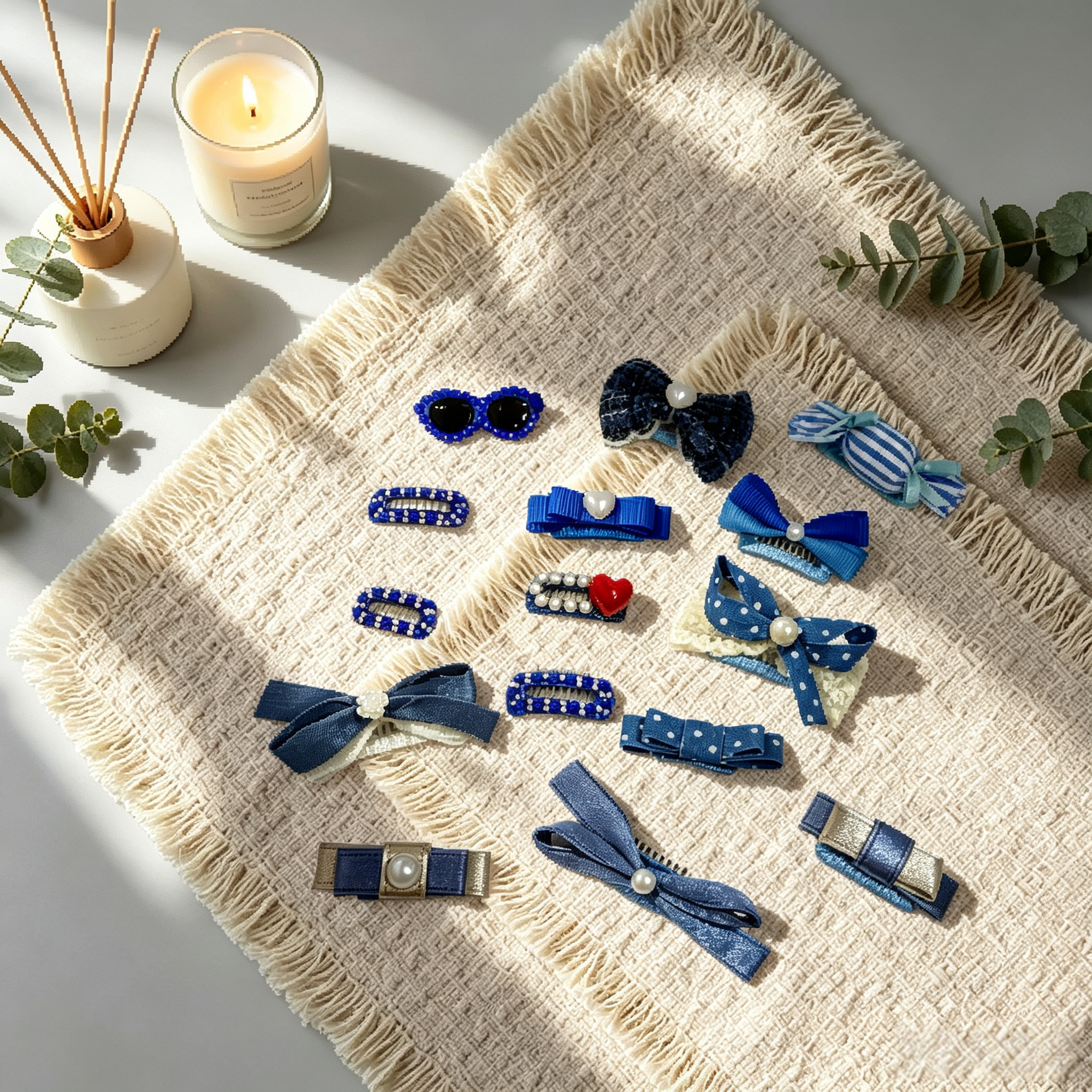 Navy Blue Handmade Pet Hair Clips