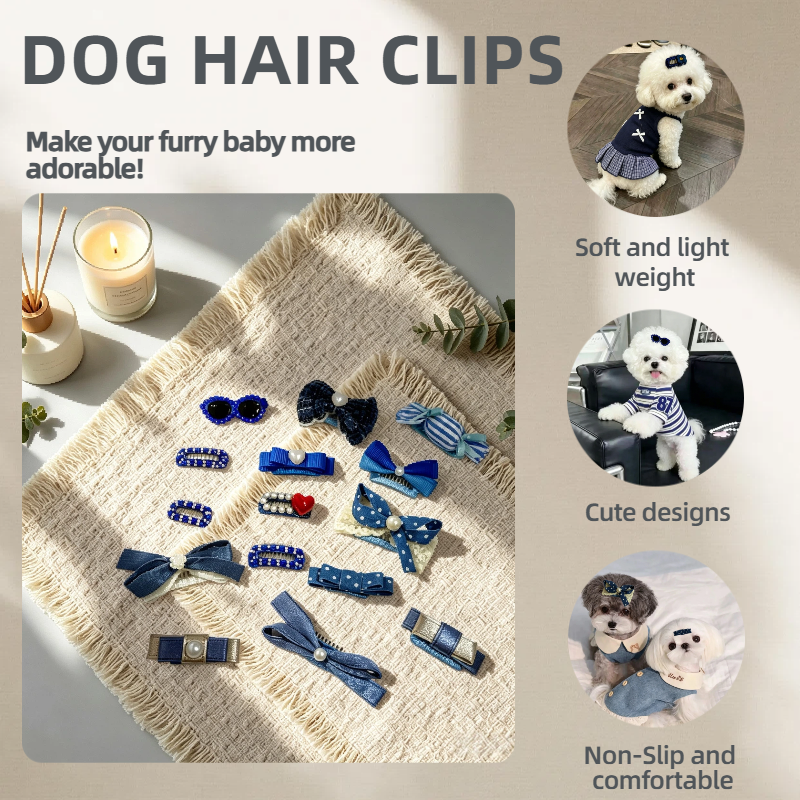 Navy Blue Handmade Pet Hair Clips