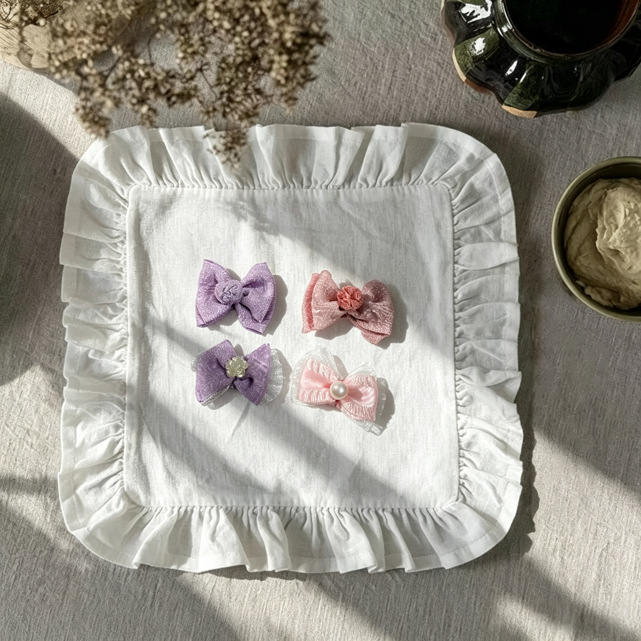 Pastel Glitter Tulle Bow Pet Hair Clips