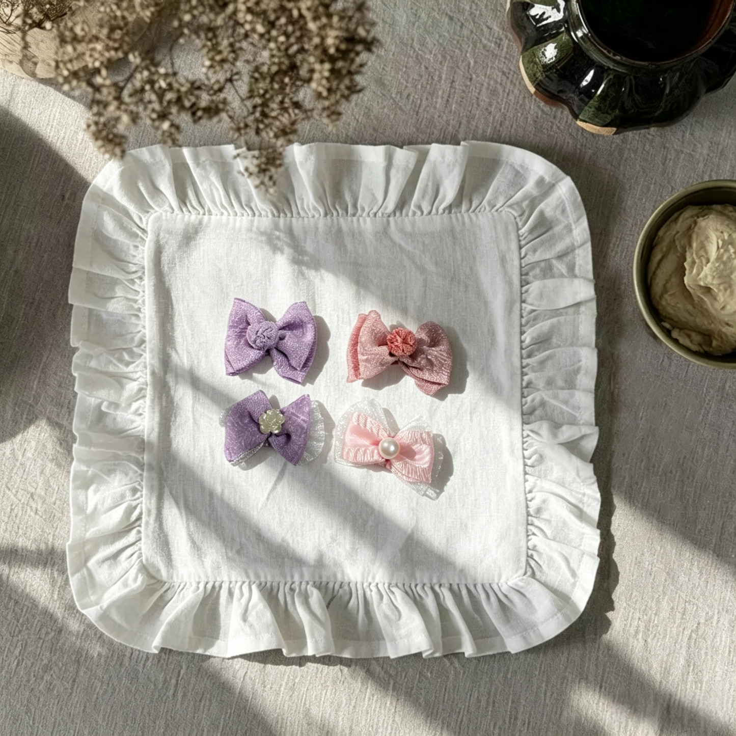 Pastel Glitter Tulle Bow Pet Hair Clips